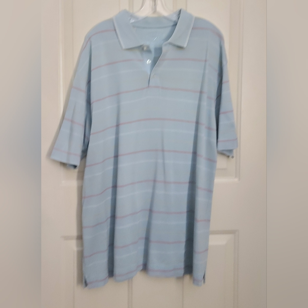 Cutter & Buck Men's Light Blue Striped Polo Shirt Large - Picture 1 of 11